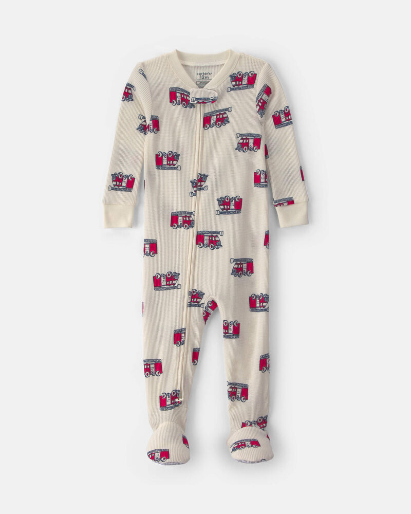 Toddler Boy 1-Piece Firetrucks Thermal Snug Fit Pyjama - Cream, image 1 of 4 slides