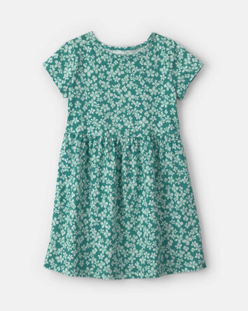 Girls Floral Short-Sleeve Dress - Green, 
