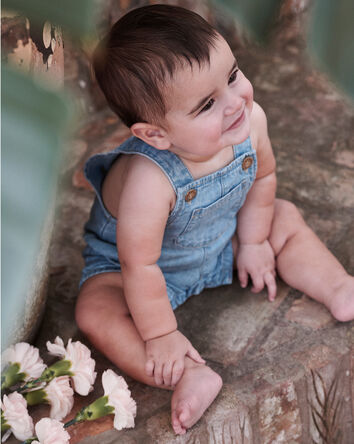 B&eacute;b&eacute; - Salopette courte en chambray de coton biologique, 