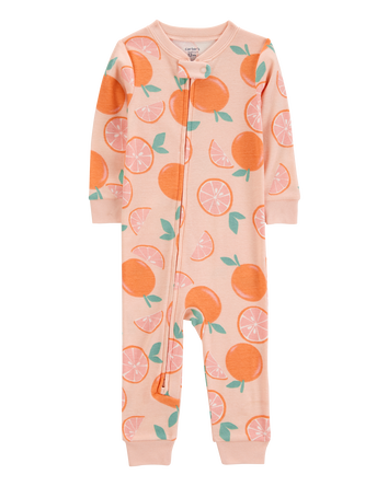 Toddler Orange Print Snug Fit Cotton 1-Piece Pyjamas, 