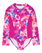 Kid 1-Piece Floral Print Long-Sleeve Rashguard Swimsuit - Pink, image 1 of 4 slides