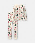 Kids 2-Piece Christmas Holiday Icon 100% Cotton Snug Fit Pyjama Set - Cream, image 1 of 4 slides