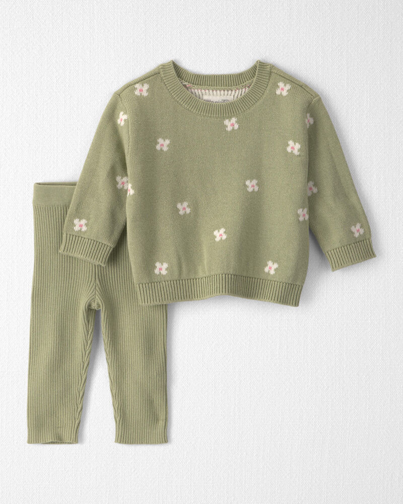 Baby Girl 2-Piece Organic Cotton Sweater Knit Top & Pant Set, image 1 of 4 slides