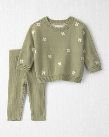 Baby Girl 2-Piece Organic Cotton Sweater Knit Top & Pant Set, 