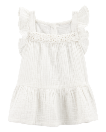 Toddler Gauze Crotchet Knit Tank - Ivory, 