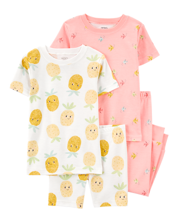 Toddler 4-Piece Pineapple & Fish Print 100% Snug Fit Cotton Pyjamas, 