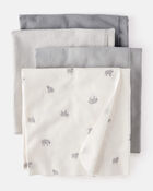 Baby 4-Pack Sheep Print Receiving Blankets - White/Grey, image 1 of 5 slides