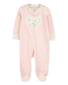 Baby Striped Heart 2-Way Zip Cotton Sleeper, image 1 of 3 slides