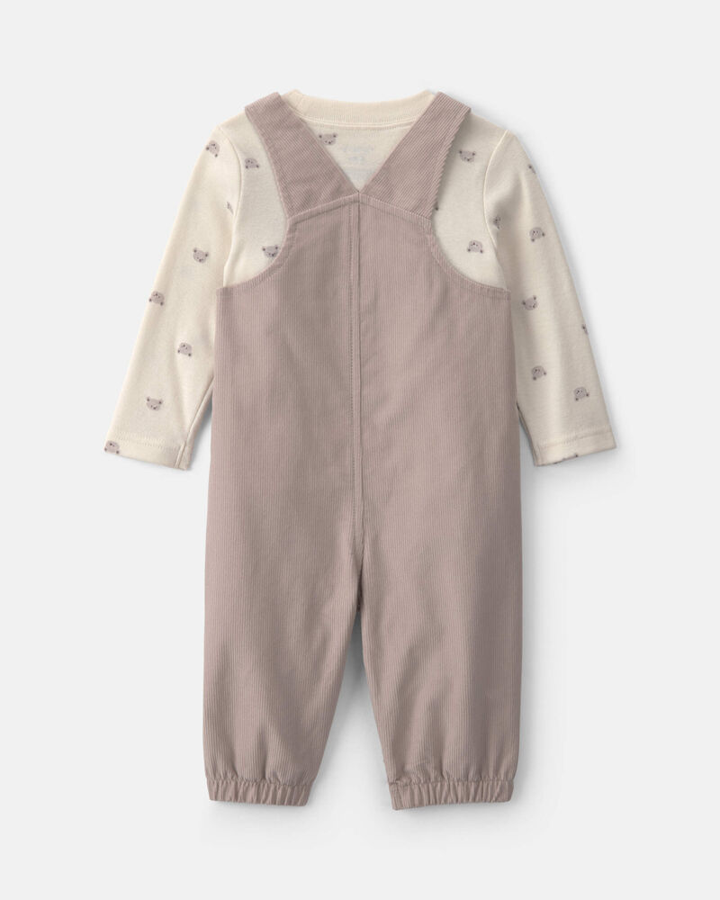 Baby Boy 2-Piece Bear Corduroy Overall Set - Brown, image 2 of 6 slides