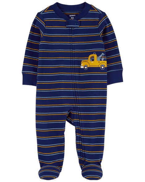 Multi Striped 2-Way Zip Cotton Footed Sleeper