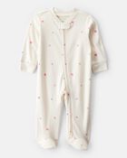 Baby Girl Valentine's Day Candy Heart 100% Cotton Snug Fit 2-Way Zip Sleeper - White, image 1 of 4 slides
