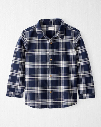 Kid Organic Cotton Button-Front Flannel Shirt, 