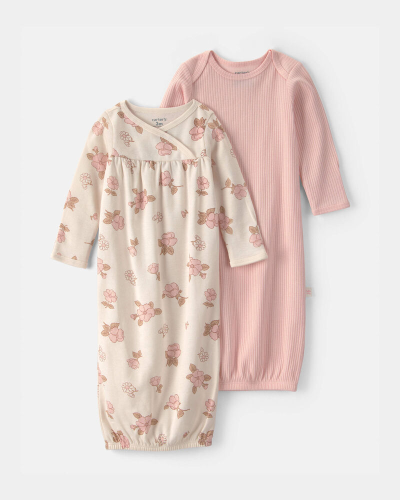 Baby Girl 2-Pack Floral Sleeper Gowns - Pink, image 1 of 5 slides
