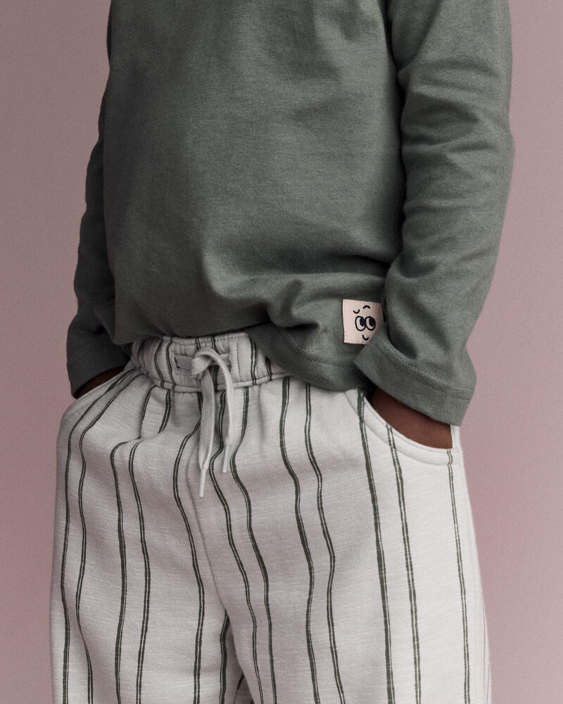 Tout-petit - Pantalon &agrave; poches en jersey bouclette &agrave; rayures - Sauge, image 3 sur 7 diapositives