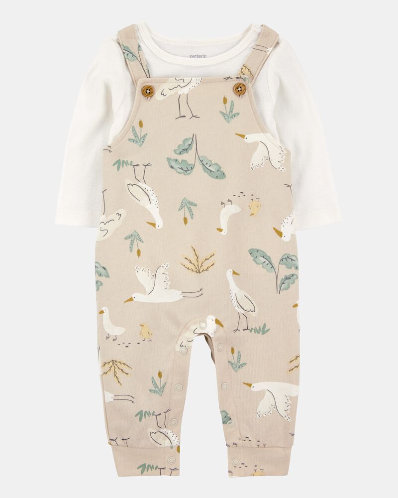 Baby 2-Piece Bird Print Long-Sleeve Tee & Overall Set, image 1 of 5 slides