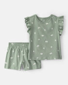 Toddler Girl 2-Piece Floral Top & Short Set - Green, image 1 of 3 slides