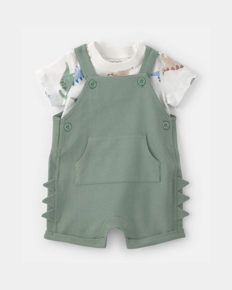 B&eacute;b&eacute; gar&ccedil;on - Ensemble salopette courte, imprim&eacute; animal - Vert, image 1 sur 5 diapositives