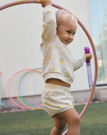 B&eacute;b&eacute; fille - Short en jersey bouclette - Cr&egrave;me, 