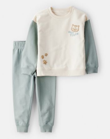 Toddler Boy Hey Tiger' French Terry Sweatshirt & Pant Set - Blue/Cream, 