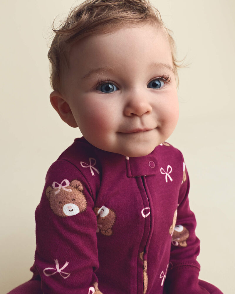 B&eacute;b&eacute; fille - Grenouill&egrave;re 100 % coton avec fermeture &agrave; glissi&egrave;re double sens &agrave; motif ourson &ndash; Mauve, image 3 sur 7 diapositives