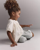 Toddler Girl Smocked Bubble Sleeve Top - Cream, image 5 of 6 slides