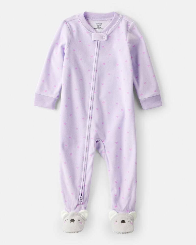 Toddler Girl Koala Fleece Loose Fit 1-Piece Pyjamas - Purple, image 1 of 4 slides