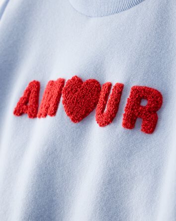 Toddler Girl Amour' Heart Cotton Pullover Sweatshirt - Blue, 