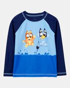 Toddler Boy Bluey&trade; Long-Sleeve Rashguard Swim Top - Blue, image 1 of 2 slides