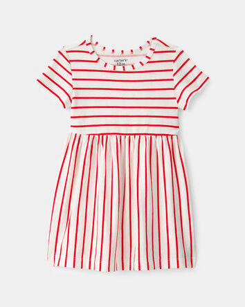 Baby Girl Striped Short-Sleeve Dress - Red/Ivory, 