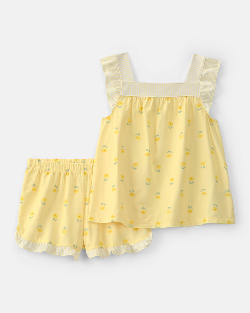 Girls Floral Sleeveless Loose Fit 2-Piece Pyjama Set - Yellow, image 1 of 5 slides