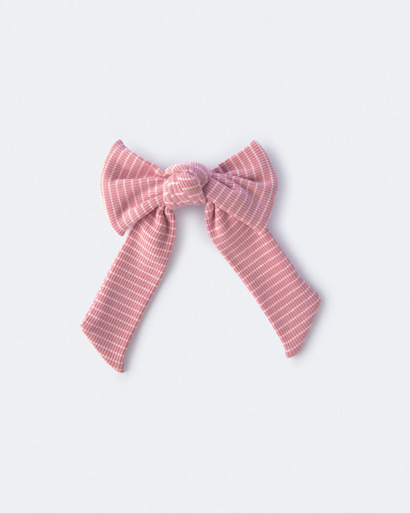 Toddler Girl Bow Hair Clip in Stripes - Light Pink, image 1 of 3 slides