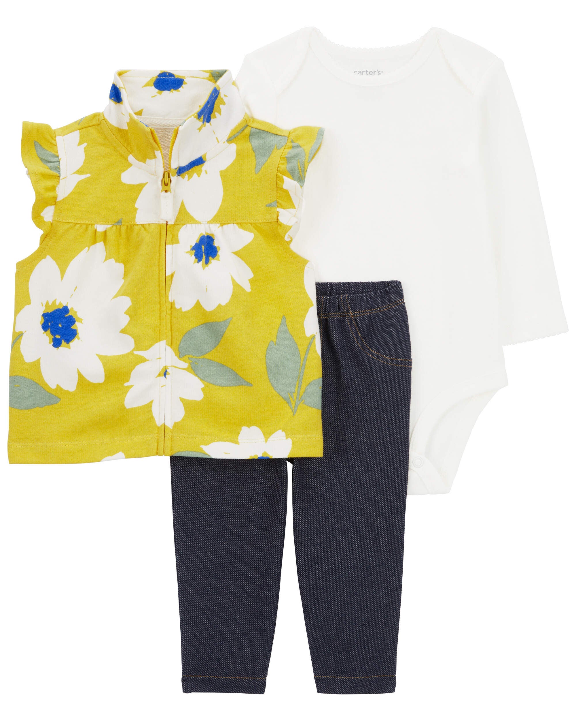 Baby 3 Piece Floral Little Vest Set