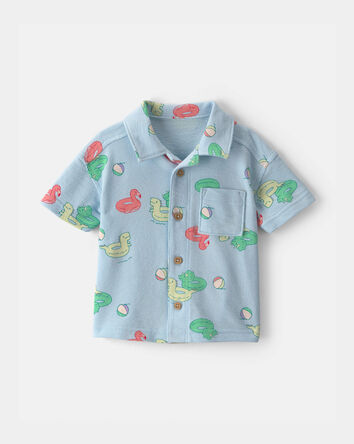 Baby Boy Pool Floatie Short-Sleeve Button-Down Shirt - Blue, 