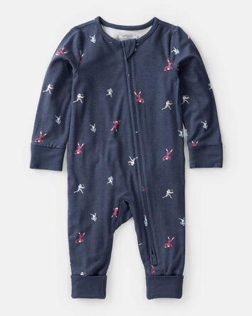 Baby Boy Football Print PurelySoft Long-Sleeve Sleeper - Blue, 