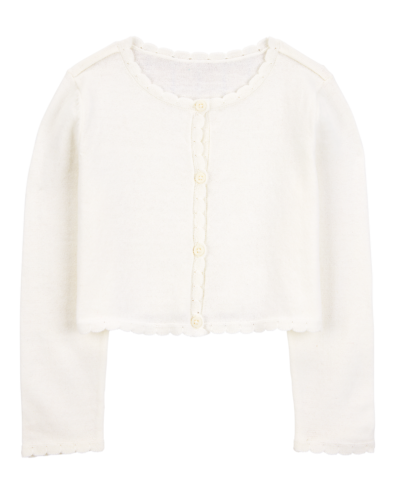 Toddler Wave Trim Cardigan Sweater - Ivory, image 1 of 3 slides