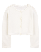 Toddler Wave Trim Cardigan Sweater - Ivory, image 1 of 3 slides