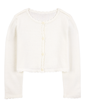 Toddler Wave Trim Cardigan Sweater - Ivory, 