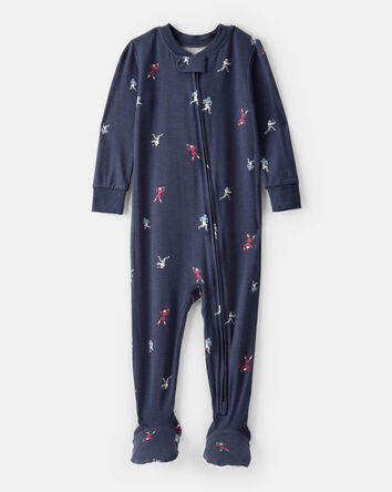 Bébé garçon - Pyjamas 1 pièce à manches longues à fermeture éclair 2 voies PurelySoft avec imprimé de football - Bleu marine, 