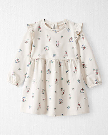Toddler Girl Organic Cotton French Terry Dress in Berry Blossom Print, 