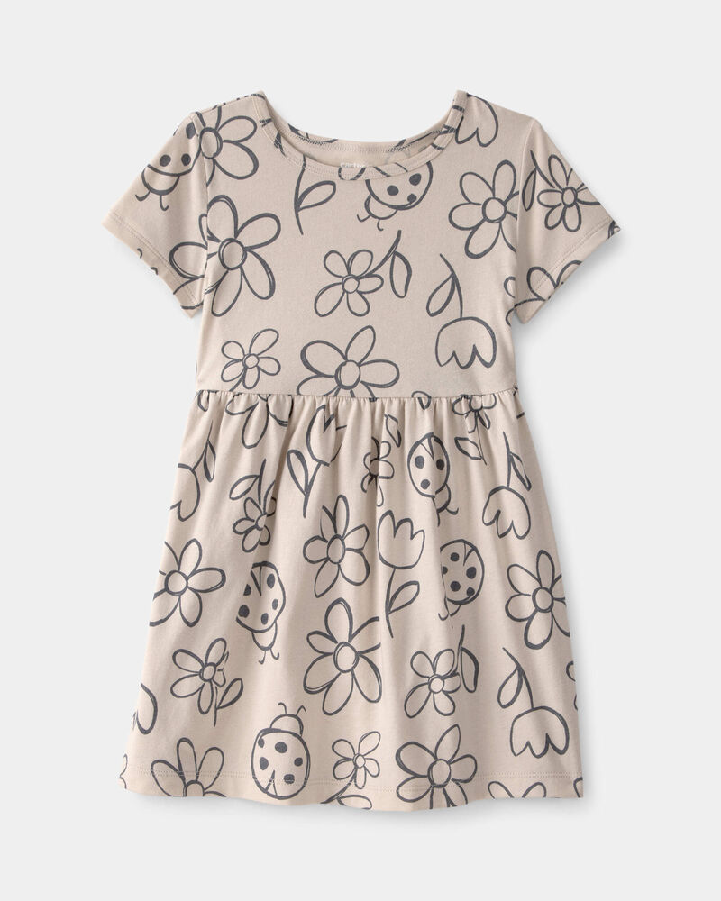 Tout-petit fille - Robe &agrave; manches courtes, fleurs et coccinelles - Brun, image 1 sur 3 diapositives