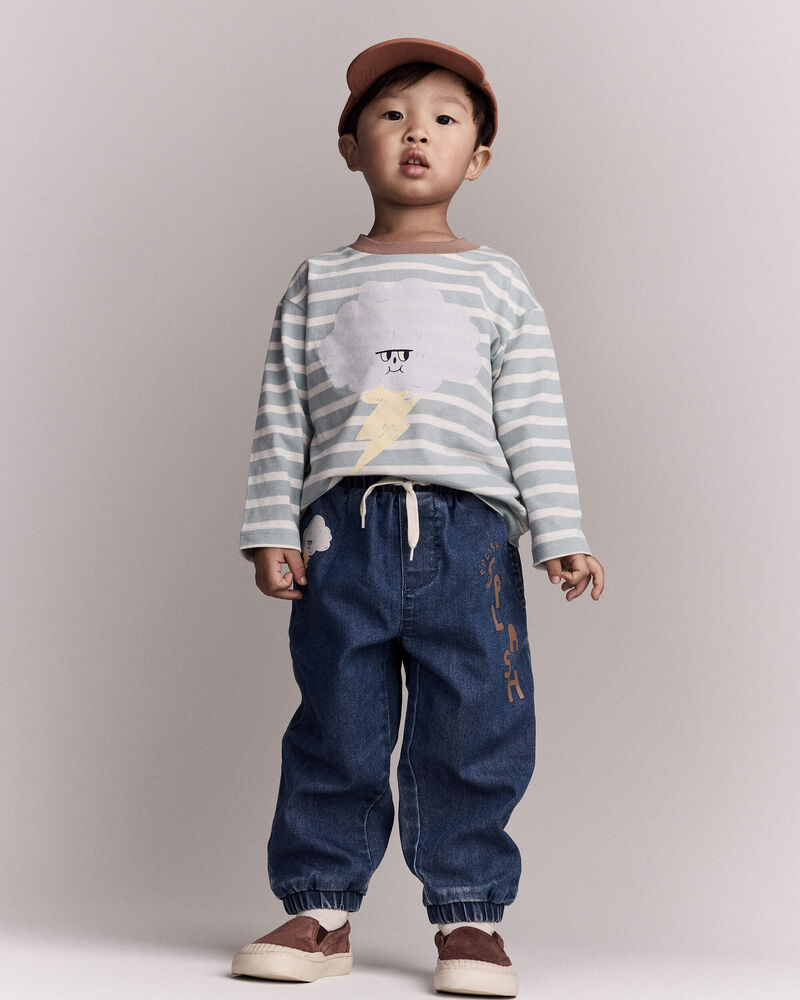 Toddler Striped Storm Long-Sleeve Relaxed Graphic Tee - Teal, image 3 of 6 slides