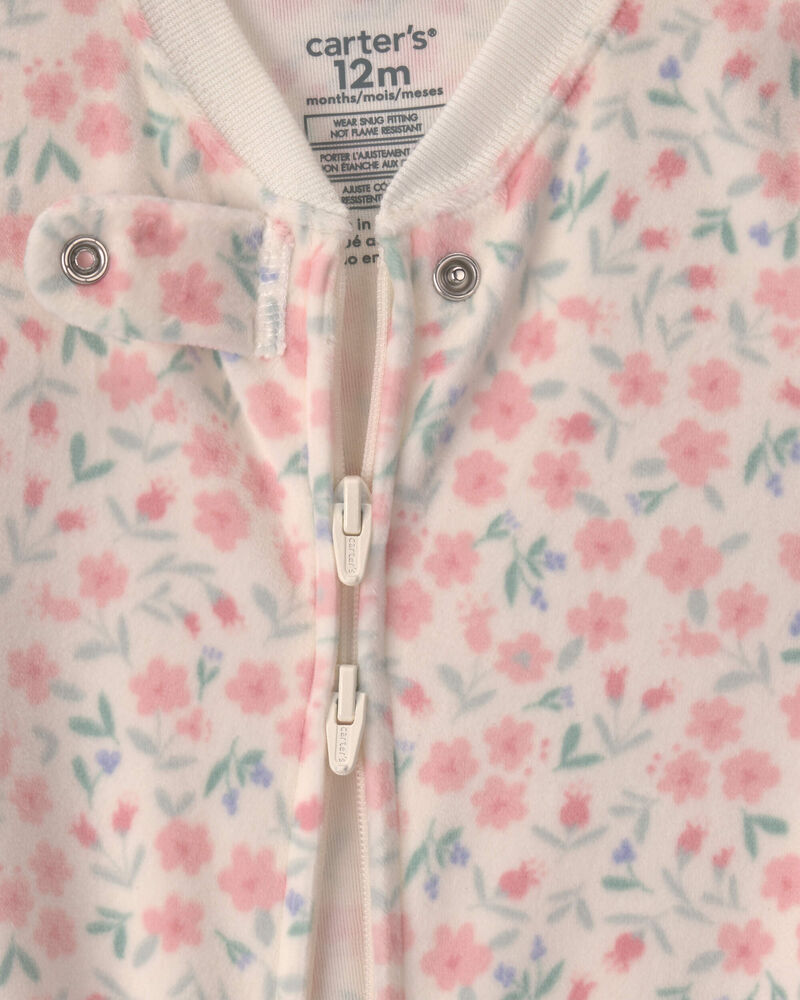 B&eacute;b&eacute; fille - Pyjama ajust&eacute; 1 pi&egrave;ce &agrave; pieds en DreamPlush avec fermeture &agrave; glissi&egrave;re double sens &agrave; motif floral &ndash; Cr&egrave;me, image 3 sur 4 diapositives