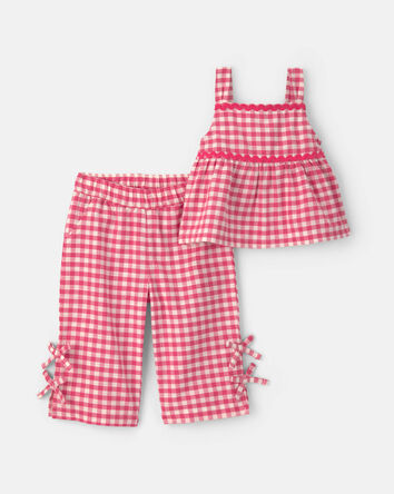 B&eacute;b&eacute; fille - Ensemble 2 pi&egrave;ces haut et pantalon &agrave; carreaux - Rouge, 