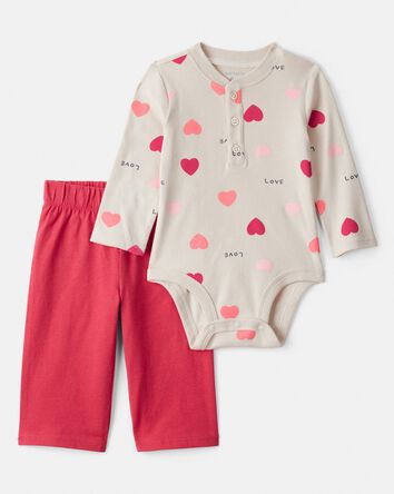 B&eacute;b&eacute; fille - Ensemble 2 pi&egrave;ces cache-couche et pantalon &agrave; c&oelig;urs &ndash; Rouge, 