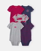 Baby Boy 5-Pack Firetruck Striped Short-Sleeve Bodysuits, image 1 of 7 slides