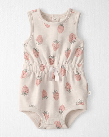 Baby Girl Organic Cotton Romper in Strawberry-Print, 