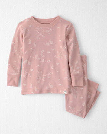 B&eacute;b&eacute; fille - Pyjama 2 pi&egrave;ces en coton biologique &agrave; motifs de lapins roses, 