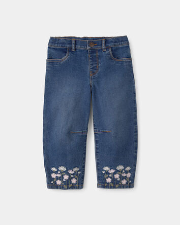 Toddler Girl Floral Barrel Jeans - Dark Wash, 