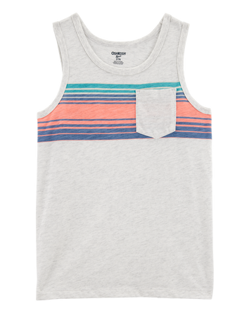 Kid Striped Front-Pocket Tank-Grey, 