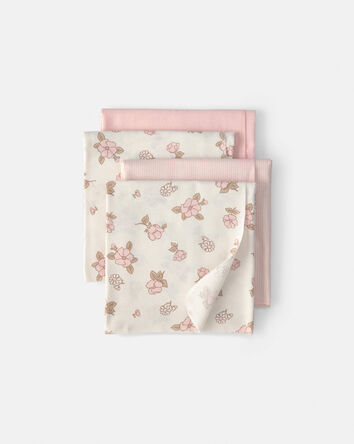 Baby Girl 4-Pack Flowers Receiving Blankets - Pink/Ivory, 